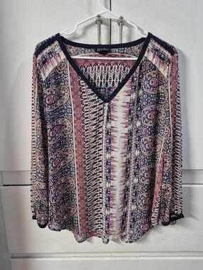 LUCKY BRAND Live In Love Peasant Boho Sheer Top Blouse Size XL